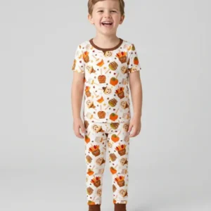 Fall Caramel Apple Family Matching Bamboo Two Piece Short Sleeve Pajama Set