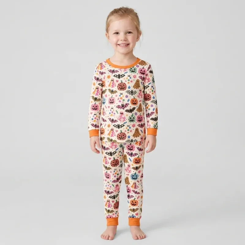 Funky Retro Ghosts Bamboo Two Piece Long Sleeve Pajama Set