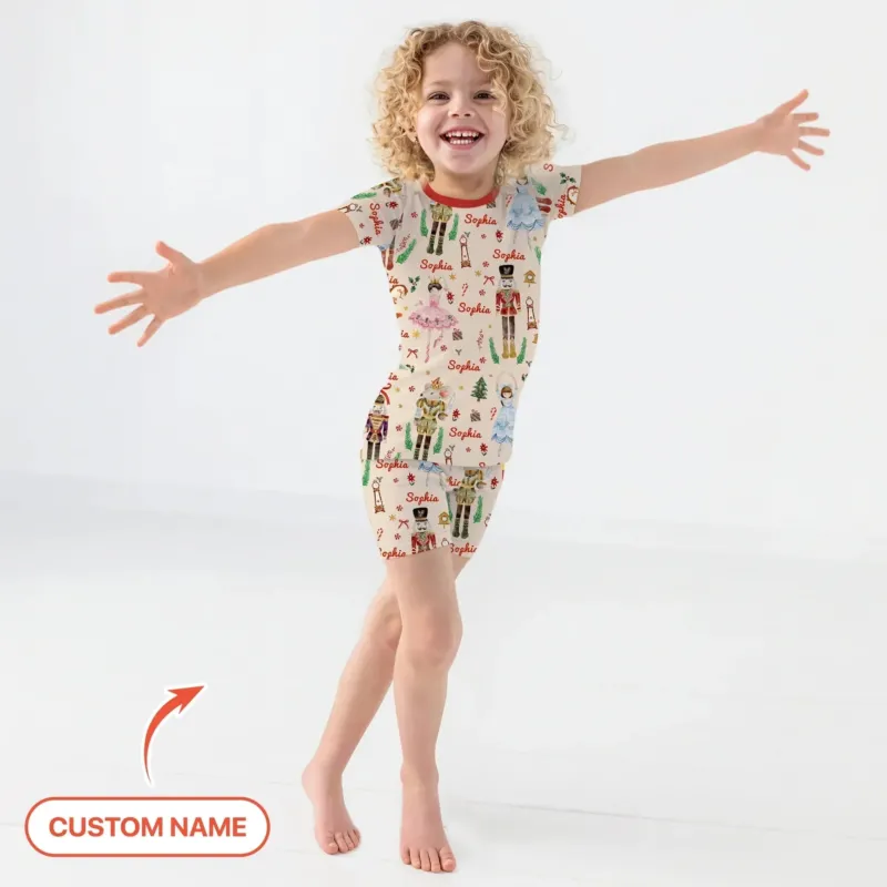 Nutcracker’s Christmas Dream Custom Name Two Piece Short Sleeve Shorts Pajama Set , Nutcracker’s Christmas Dream Custom Name Two Piece Short Sleeve Shorts Pajama Set - 12-18M