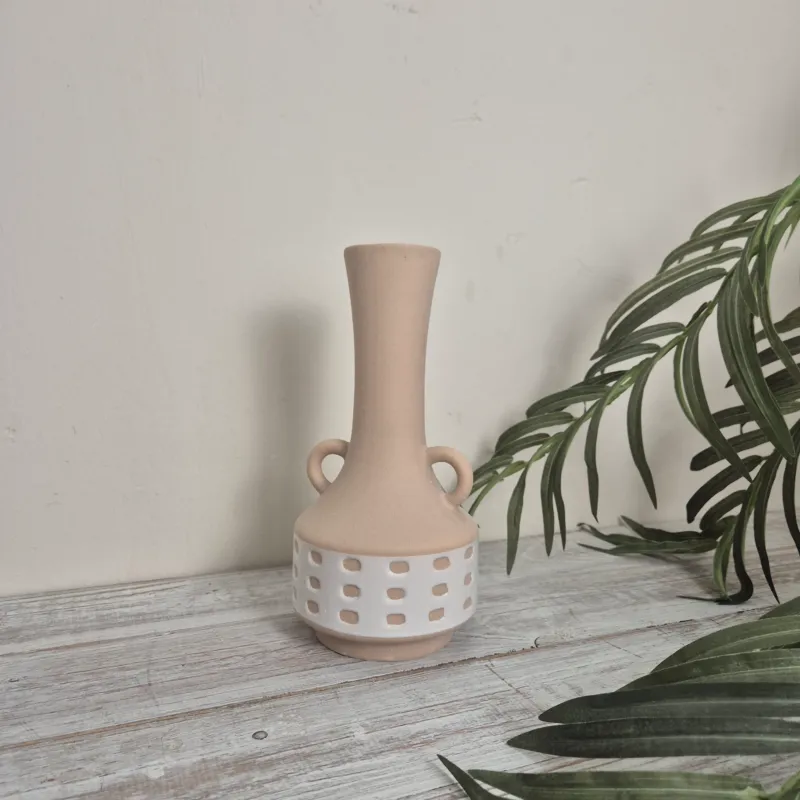 Boltze Home Cimera Vase Rosa/Weiß Keramik Mit Griffen Deko