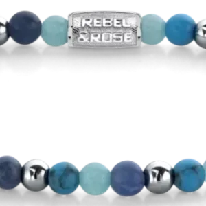 Armband mit blauen Edelsteinperlen und Edelstahlverschluss, Rebel&Rose