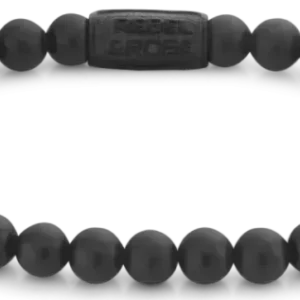Armband aus schwarzen Naturstein-Perlen (6 mm) mit schwarzem Edelstahlverschluss