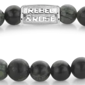 Armband aus dunklen Rhyolith-Perlen (8 mm) mit Metallverschluss Rebel&Rose