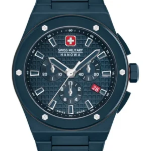 Herrenuhr mit Keramiklünette und Chronograph, dunkles blau-schwarzfarbenes Armband