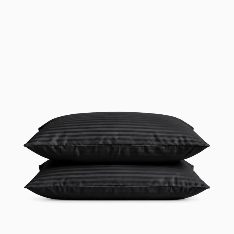 Taies d’oreiller satin de coton rayures Noir Signature – Maison Textile