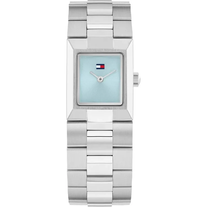 Tommy Hilfiger Damen-Armbanduhr mit hellblauem Zifferblatt und Edelstahlarmband