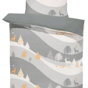 One Home Bettwäsche 135x200 cm Rentiere Winterlandschaft Biber Winter Flanell Baumwolle